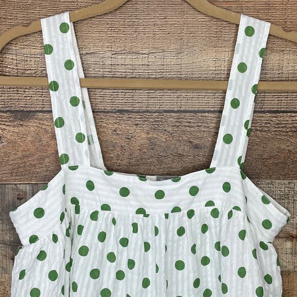 NEW ASOS Babydoll Peplum Tank Top White Green Polka Dot Size 6 - Picture 2 of 8